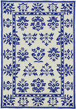 2'X3' Sand Blue Hand Hooked Uv Treated Floral Traditional Indoor Outdoor Accent Rug