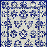 3'X5' Sand Blue Hand Hooked Uv Treated Traditional Floral Design Indoor Outdoor Rug