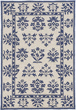 5' X 7' Sand Or Blue Floral Bordered Indoor Outdoor Area Rug