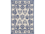 8'X10' Sand Blue Hand Woven Uv Treated Bordered Floral Traditional Indoor Outdoor Area Rug