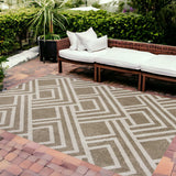 8'X11' Beige Machine Woven Uv Treated Geometric Indoor Outdoor Area Rug