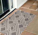 2'X4' Grey Machine Woven Uv Treated Geometric Indoor Outdoor Accent Rug