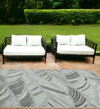 7' X 9' Grey Feather Pattern Indoor Outdoor Area Rug