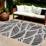 8'X11' Black White Machine Woven Uv Treated Tropical Palm Leaves Indoor Outdoor Area Rug