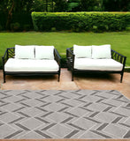 7'X10' Grey Machine Woven Uv Treated Herringbone Illusion Indoor Outdoor Area Rug