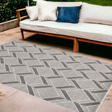 8'X11' Grey Machine Woven Uv Treated Herringbone Illusion Indoor Outdoor Area Rug