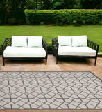 7' X 9' Ivory Or Grey Geometric Diamond Indoor Outdoor Area Rug