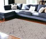 10'X13' Ivory Silver Machine Woven Geometric Indoor Area Rug