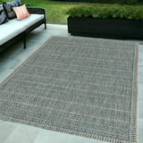 5'X7' Teal Machine Woven Uv Treated Tribal Indoor Outdoor Area Rug