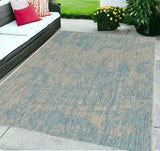 5'X7' Teal Machine Woven Uv Treated Abstract Brushstrokes Indoor Outdoor Area Rug