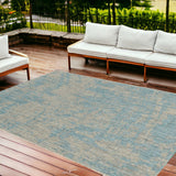 8'X11' Teal Machine Woven Abstract Strokes Indoor Outdoor Area Rug