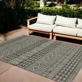 8'X11' Charcoal Machine Woven Uv Treated Tribal Indoor Outdoor Area Rug