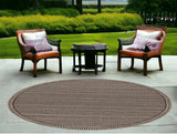 8' Round Mocha Geometric Pattern Indoor Outdoor Area Rug