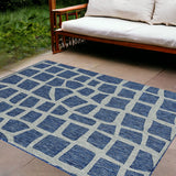 8'X11' Blue Grey Machine Woven Uv Treated Abstract Indoor Outdoor Area Rug