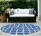 8' Blue Grey Machine Woven Uv Treated Animal Print Indoor Outdoor Round Area Rug