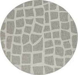 8' Round Ivory Or Grey Abstract Tiles Indoor Outdoor Area Rug