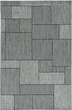 3'X4' Grey Machine Woven Uv Treated Geometric Blocks Indoor Outdoor Accent Rug