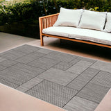 8'X11' Grey Machine Woven Uv Treated Geometric Indoor Outdoor Area Rug