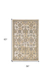 3'X5' Ivory Sand Machine Woven Bordered Floral Vines Indoor Area Rug