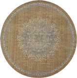 9' Coffee Brown Machine Woven Floral Medallion Round Indoor Area Rug