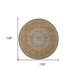 9' Coffee Brown Machine Woven Floral Medallion Round Indoor Area Rug