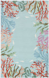 2'X4' Blue Hand Hooked Bordered Coral Reef Indoor Accent Rug