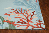 2'X4' Blue Hand Hooked Bordered Coral Reef Indoor Accent Rug