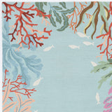 5'X8' Blue Hand Hooked Bordered Coral Reef Indoor Area Rug