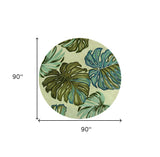 8' Ivory Hand Tufted Tropical Monstera Round Indoor Area Rug