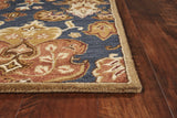 3'X5' Navy Blue Hand Tufted Wool Traditional Floral Indoor Area Rug