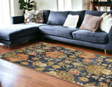 9'X13' Navy Blue Hand Tufted Floral Indoor Area Rug