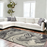 7' X 9' Grey Or Black Abstract Marble Design Indoor Area Rug