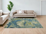 7'X10' Teal Blue Machine Woven Marble Indoor Area Rug