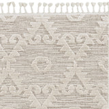 5' X 8' Ivory Or Beige Geometric Diamond Indoor Area Rug With Fringe