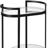 Cyclider Black Metal With Two Wooden Shelves Bar Cart