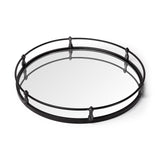 24" Natural Finish Metal With Mirrored Glass Bottom Round Tray