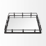 Natural Finish Metal With Mirrored Glass Bottom And Railing Handle Tray