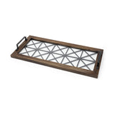 Brown Wood With Geometrically Metal Frame And Glass Bottom Tray