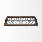 Brown Wood With Geometrically Metal Frame And Glass Bottom Tray