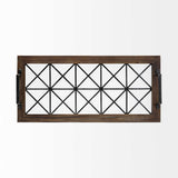 Brown Wood With Geometrically Metal Frame And Glass Bottom Tray