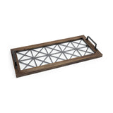Brown Wood With Geometrically Metal Frame And Glass Bottom Tray