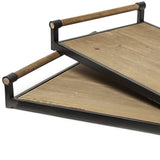Brown Wood With Geometrically Metal Frame And Glass Bottom Tray