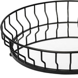 20" Matte Black Wavy Metal With Mirrored Glass Bottom Round Tray