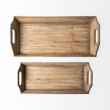 Set Of 2 Natural Brown Wood With Grains And Knots Highlight Trays