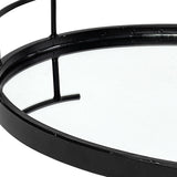 Matte Black Metal With Two Handle Both Sides And Mirrored Glass Bottom Tray