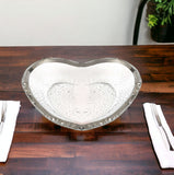 8" Mouth Blown Seeded Glass Heart Plate with Silver Rim