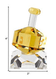 3 Mouth Blown Amber Dreidel On Crystal Stand