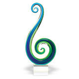 14 Mouth Blown Art Glass Blue And Green Centerpiece On Base