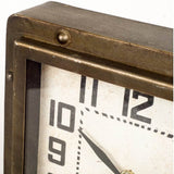 Square Bronze Toned Metal Desk Table Clock With Traditional Black Numbers And Hands