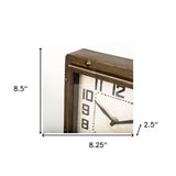 Square Bronze Toned Metal Desk Table Clock With Traditional Black Numbers And Hands